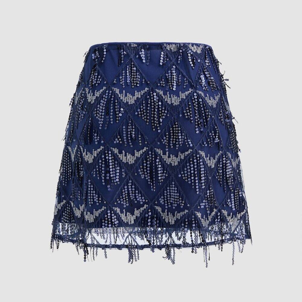 A181 • Sequin Fringe Party Mini Skirt - Picture 3 of 5